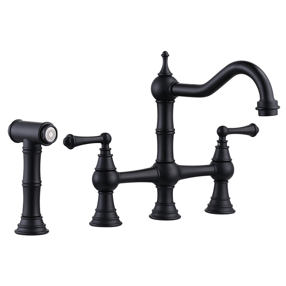 Heritage Brass Kitchen Sink Faucet Bridge with Side Sprayer, 4 Hole 8 Inch Centerset Faucet for Kitchen Sink Tap