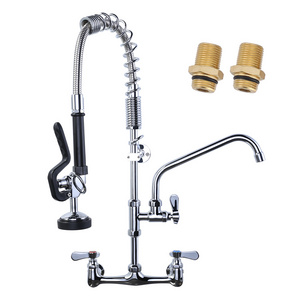 Commercial Restaurant Sink Faucet with Pre-rinse Sprayer Kitchen Mixer Wall Mounted Kitchen Pre Rinse Faucet