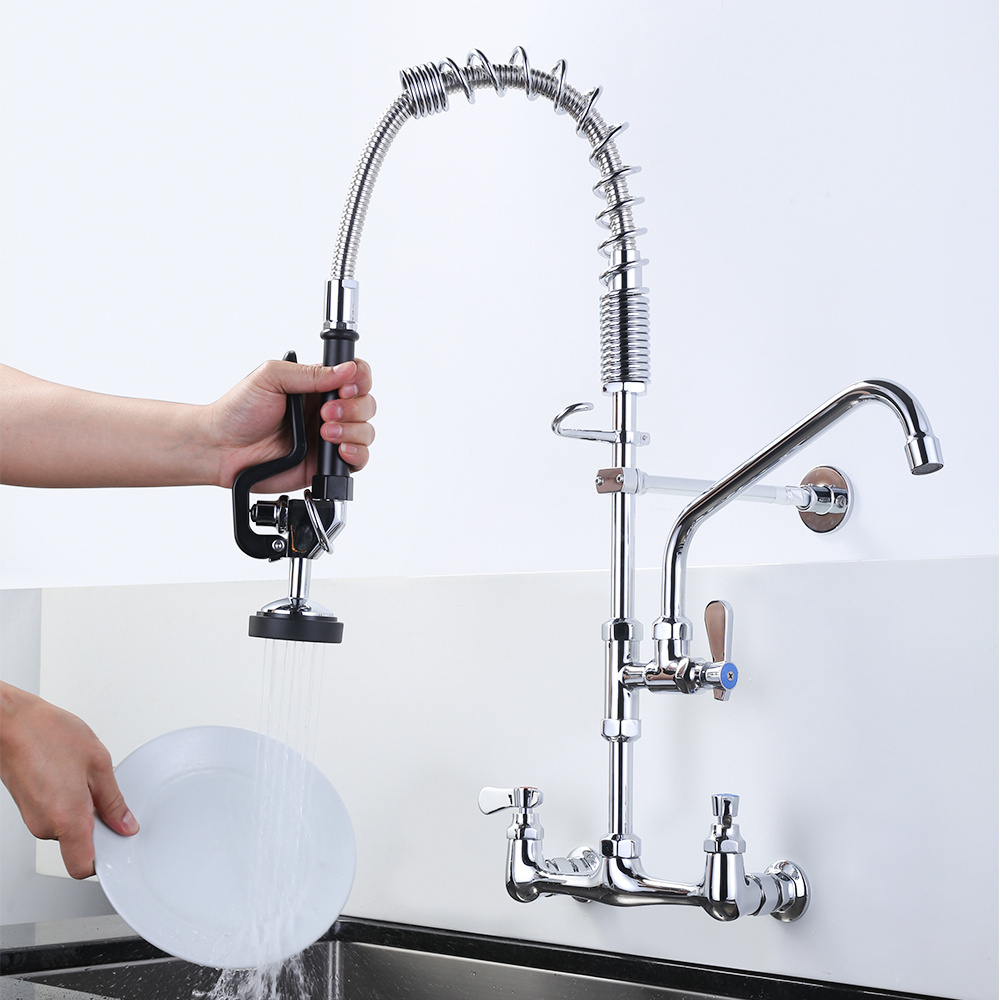 Wall Mount 8 Inch Adjustable Center Pre-rinse Nozzles Mixer Tap Kitchen Sink Faucet