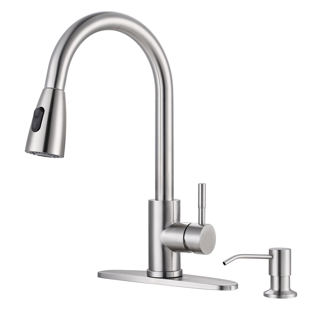 High Arc Kitchen Taps Stainless Steel Pull Down Kitchen Sink Faucet with Soap Dispenser