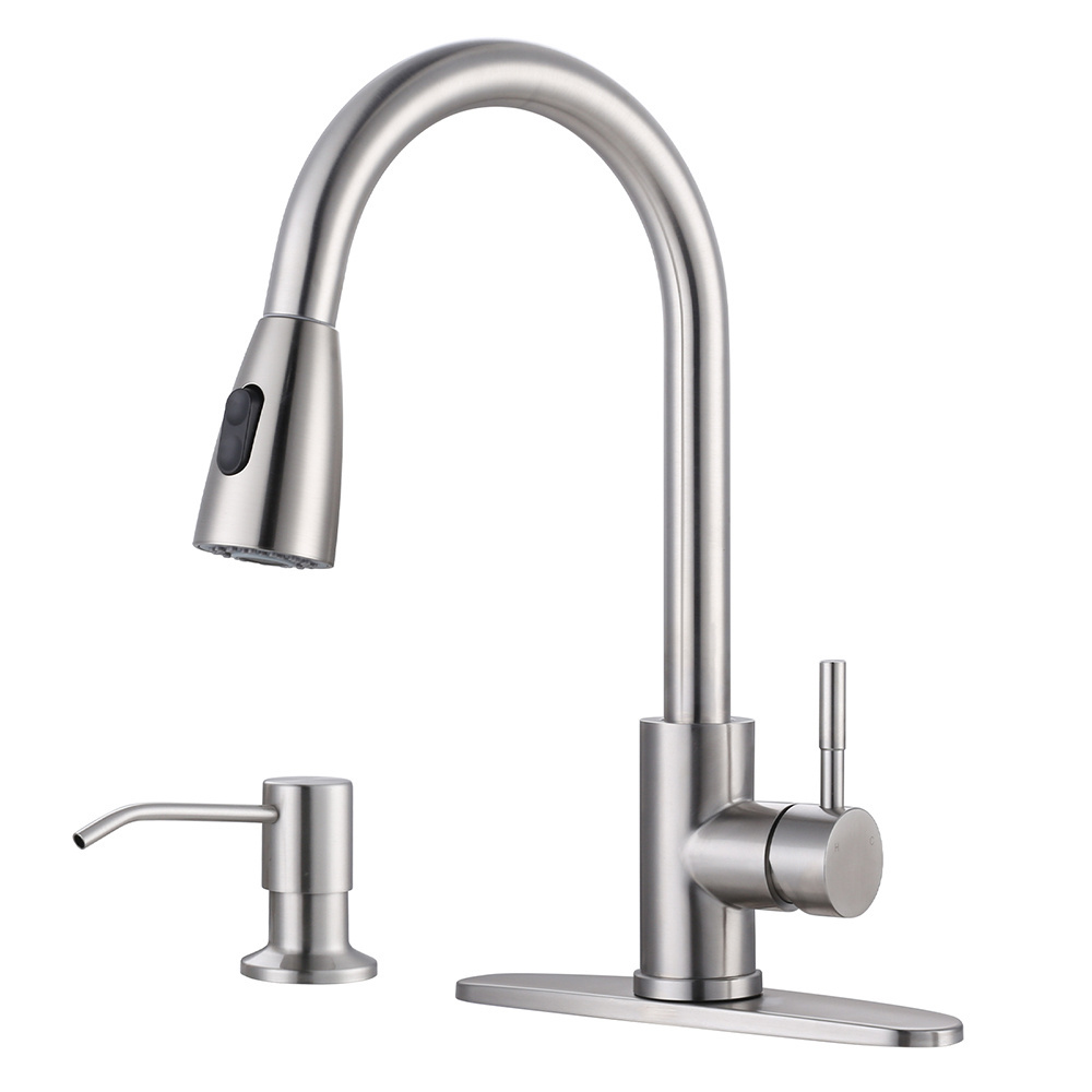 Pull Down Kitchen Faucet with Soap Dispenser and Deck-Plate,Stainless Steel Kitchen Faucets for Sink