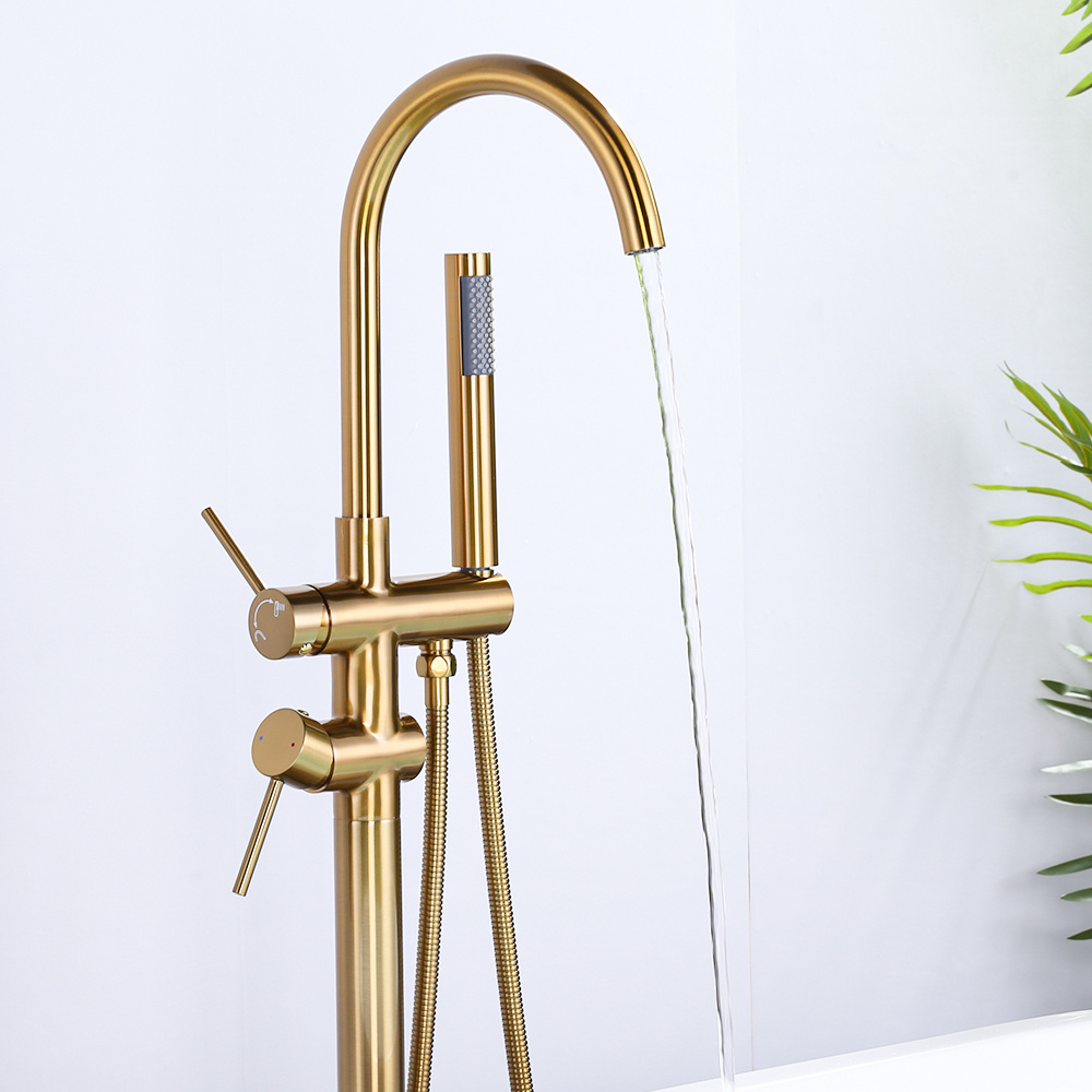 Free Standing Bathtub Faucet with Handheld Shower&Swivel Spout, Gold Bathtub Mixer Taps Bathtub Mixer