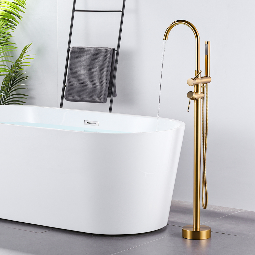 Free Standing Bathtub Faucet with Handheld Shower&Swivel Spout, Gold Bathtub Mixer Taps Bathtub Mixer