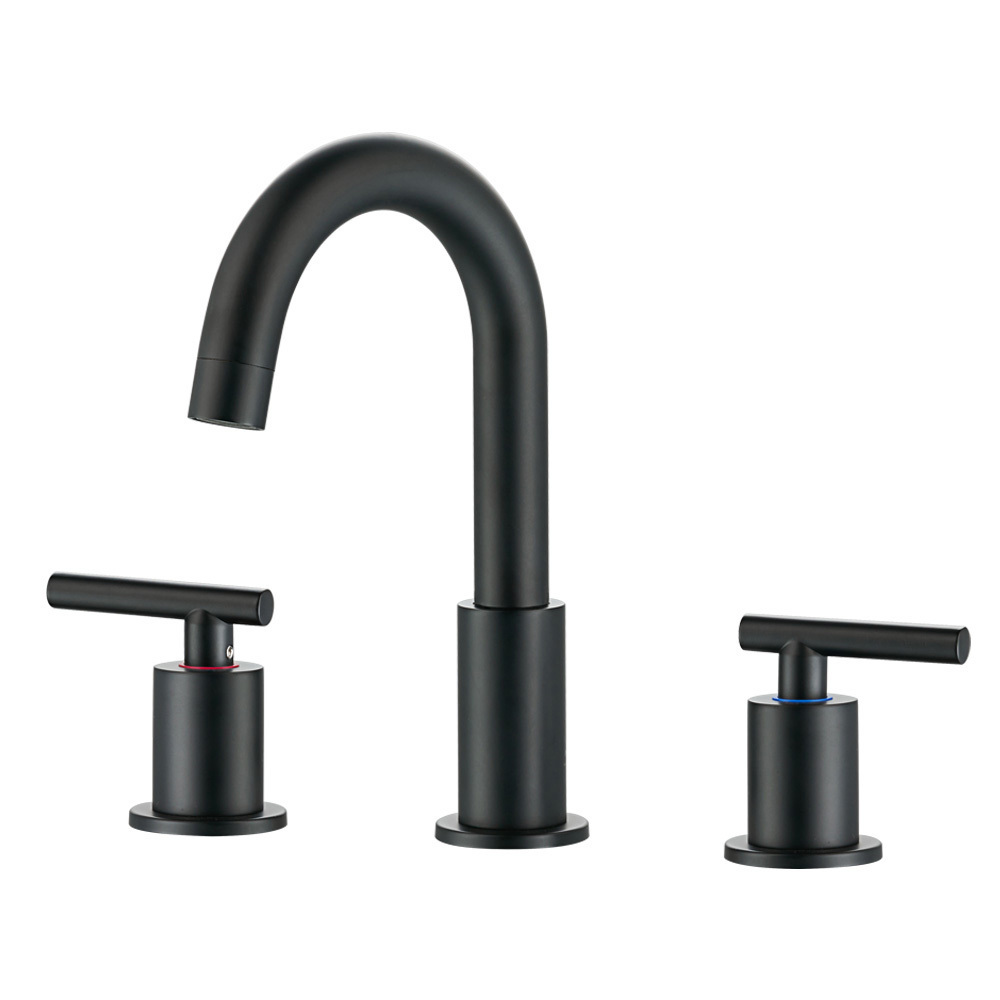 Kaiping Faucet Manufacture Supply Copper Water Faucet 360 Degree Swing Spout Matt Black Widespread Bathroom Basin Faucet