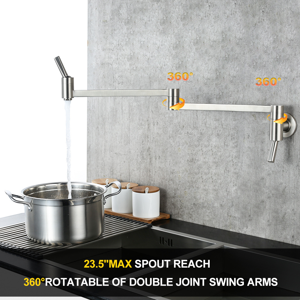 Patent Design Dual Joints Swing Arm Folding Pot Filler Faucet Wall Mounted Kitchen Faucets