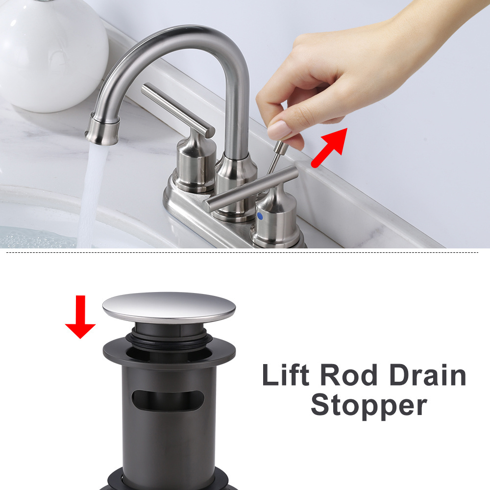 360 Degree Swivel Spout Bathroom Faucets with Lift Rod Drain Stopper,4