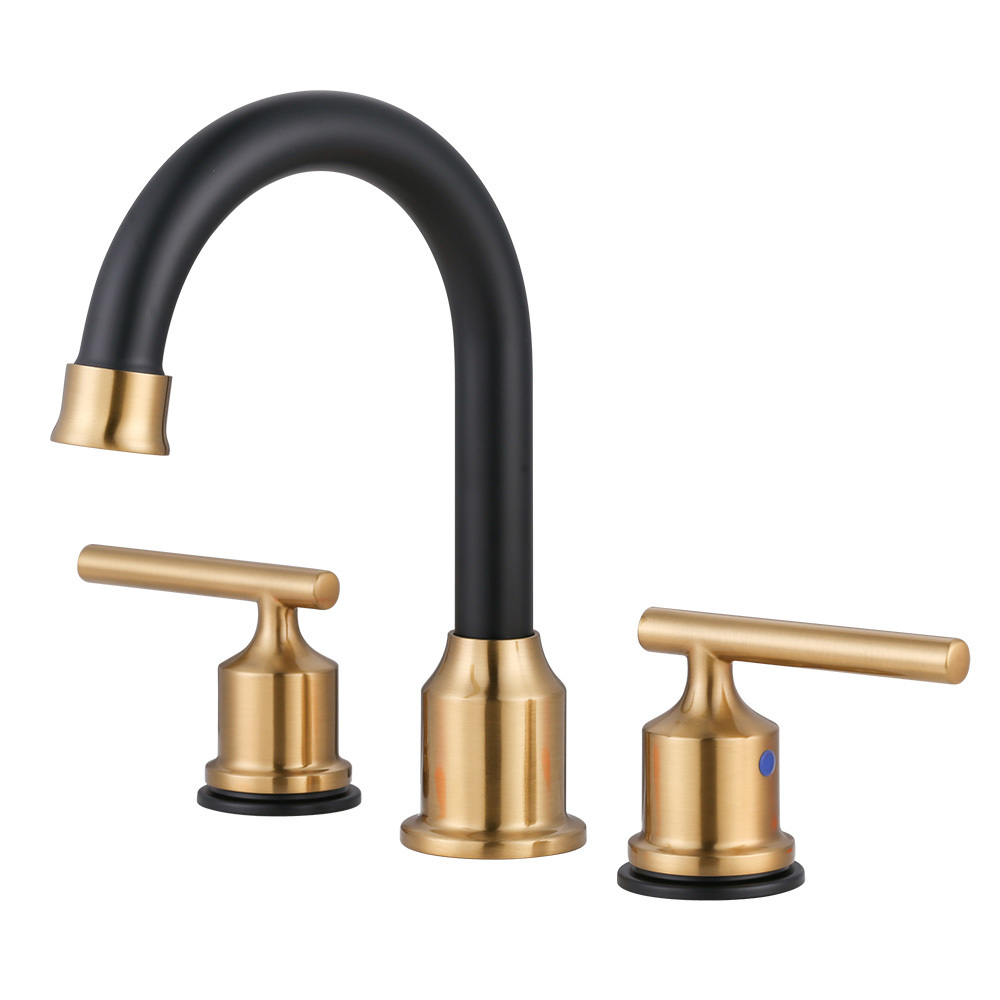 3 Hole 8'' Widespread Bathroom Faucet 2 Handle Black and Gold  Basin Faucet Bathroom Faucet