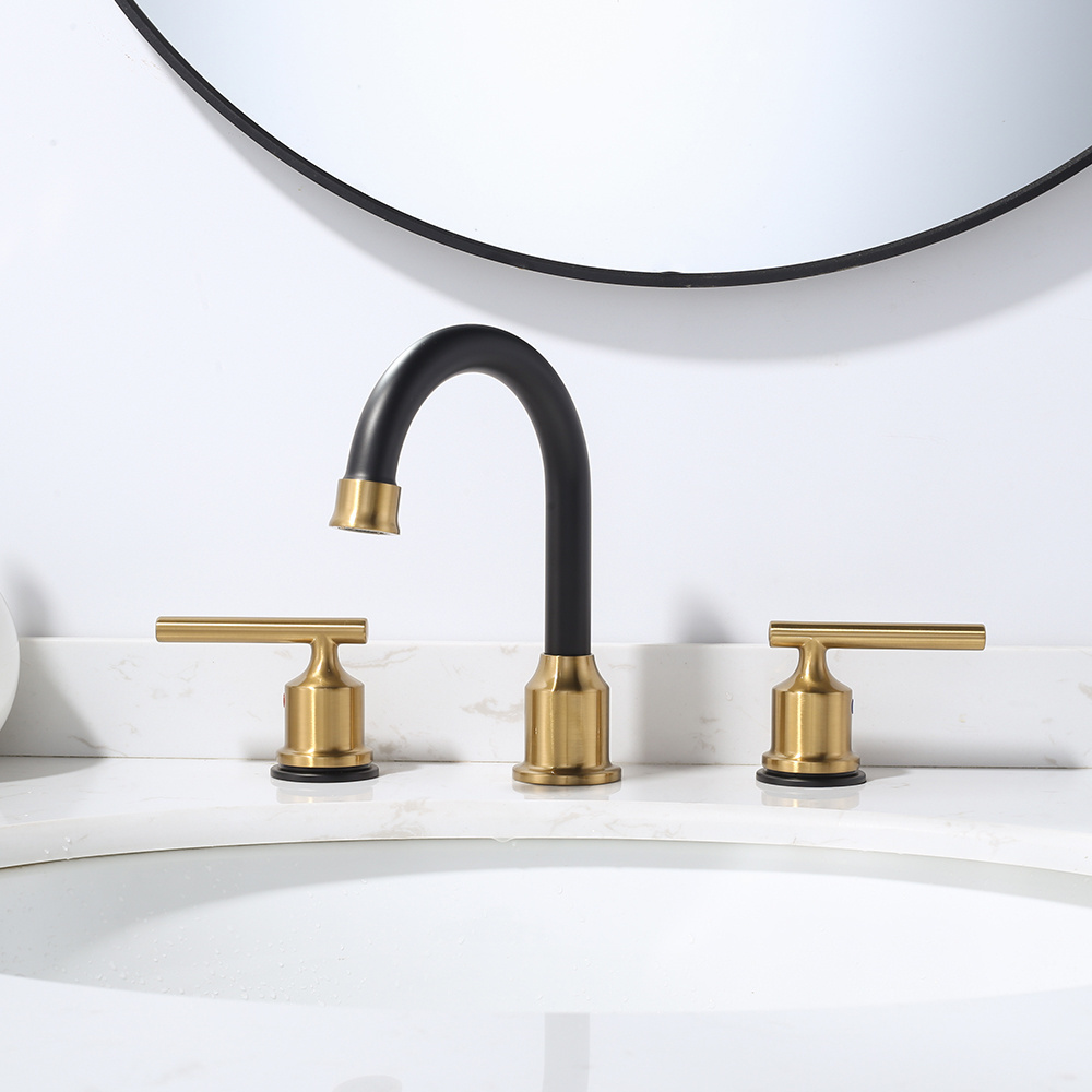 3 Hole 8'' Widespread Bathroom Faucet 2 Handle Black and Gold  Basin Faucet Bathroom Faucet