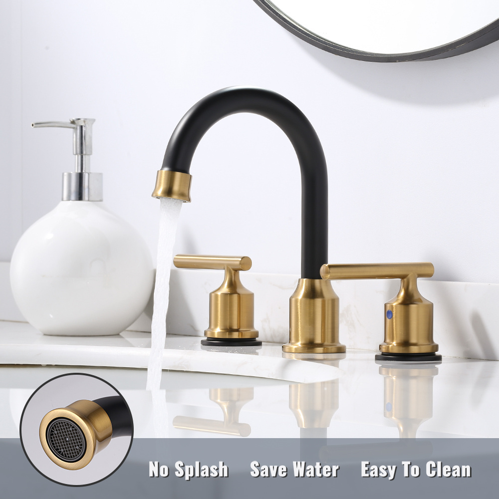 3 Holes Widespread Bathroom Faucet with Pop-up Drain and Supply Hose Hot Cold Water Mixer Basin Faucets