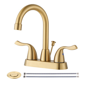 Stainless Steel Sink Faucet Basin Mixer with Lift-rod Drain Stopper and Water Supply Lines Gold Black Basin Faucet