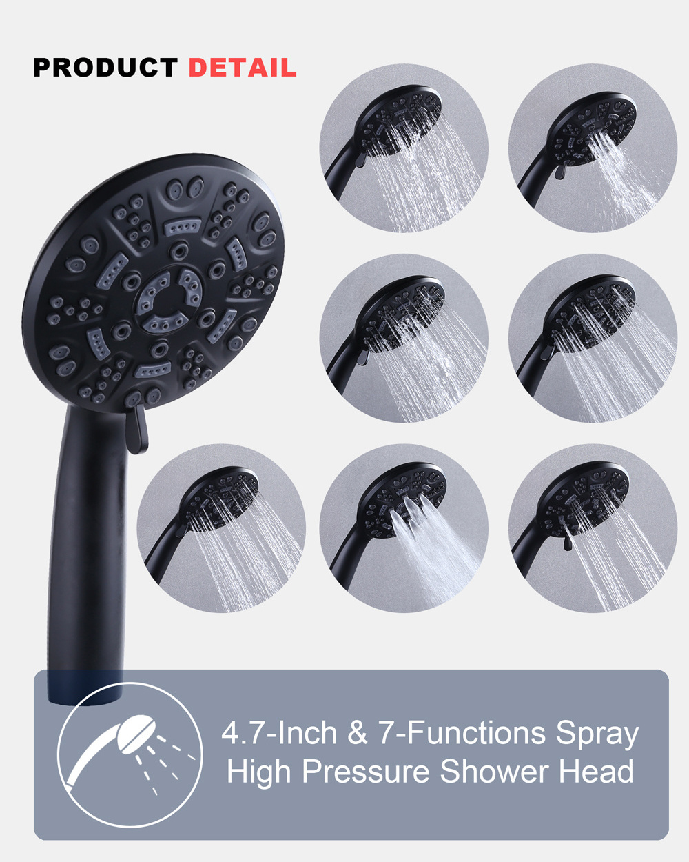 Black 7-Spray Dual Shower Head Combo Set with Handheld Spray Shower Head with Hose and Tub Spout In-wall Shower Faucet