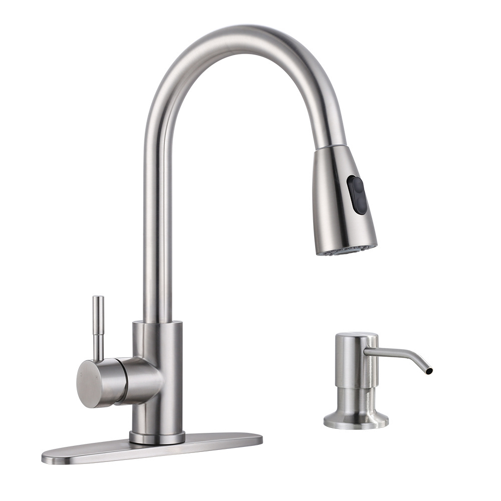 Kitchen Sink Faucet with Pullout Spray 304 Stainless Steel Water Tap Kitchen Mixer Soap Dispenser