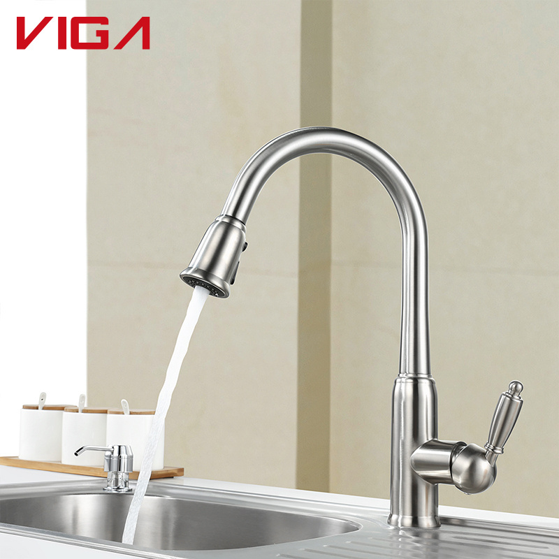 China Sanitary Ware Supply Stainless Steel Flexible Hose Pullout Sprayer Kitchen Sink Tap Water Faucets