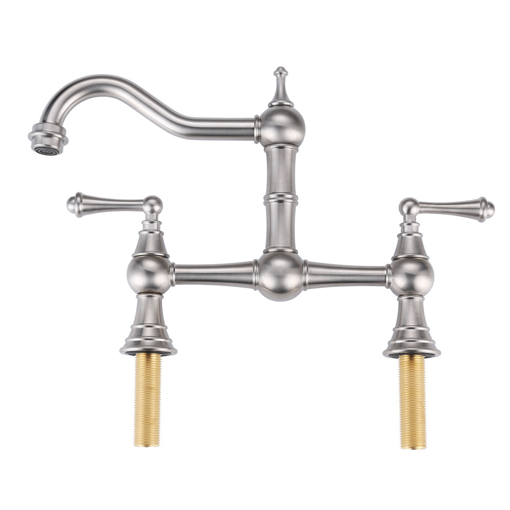 8 inch Centerset Bridge Kitchen Faucet 2 Handles 2 Holes Antique Classic Heritage Deck-Mount Kitchen Sink Faucet