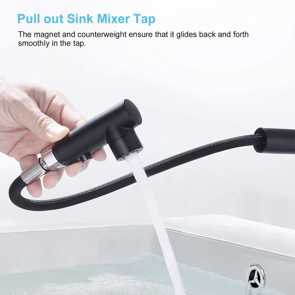 Kitchen Bar Sink Faucets with Pull Down Sprayer Mini Bar Prep Faucet Black Kitchen Utility Sink Faucet