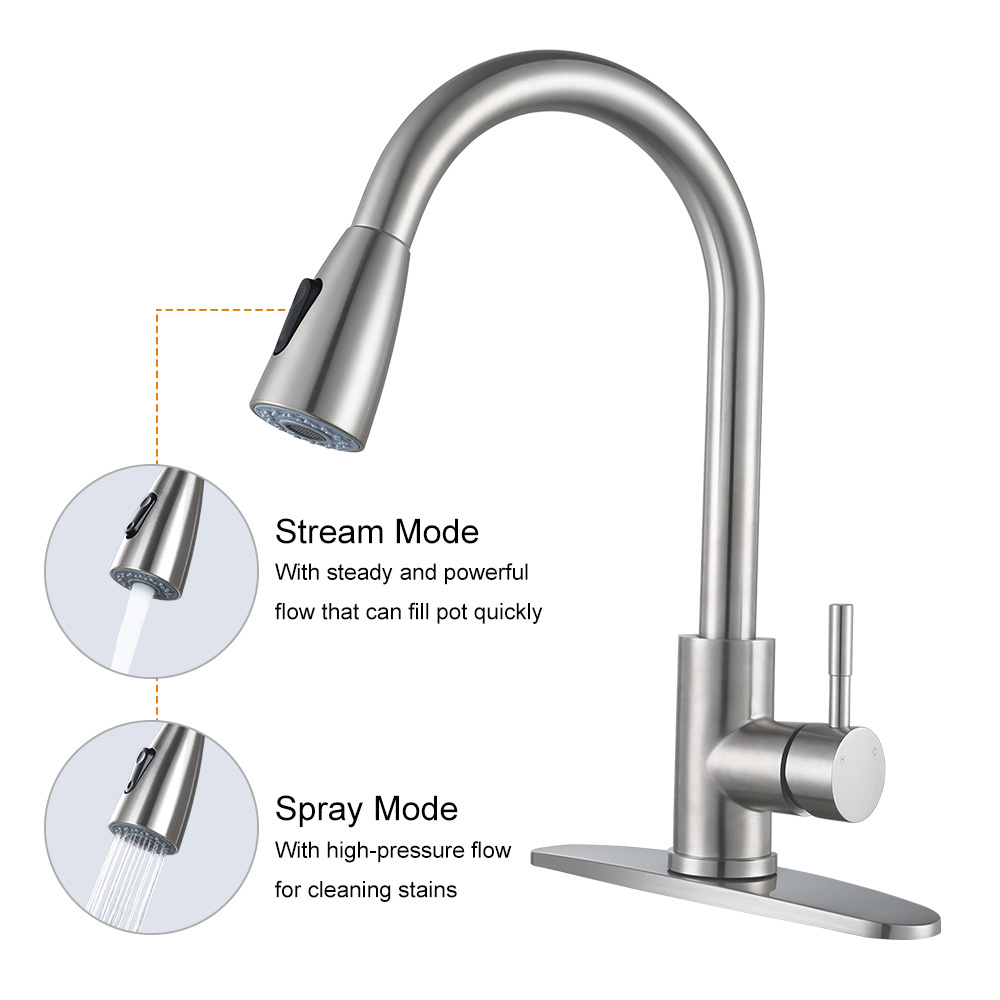 Kitchen Sink Faucet with Pullout Spray 304 Stainless Steel Water Tap Kitchen Mixer Soap Dispenser