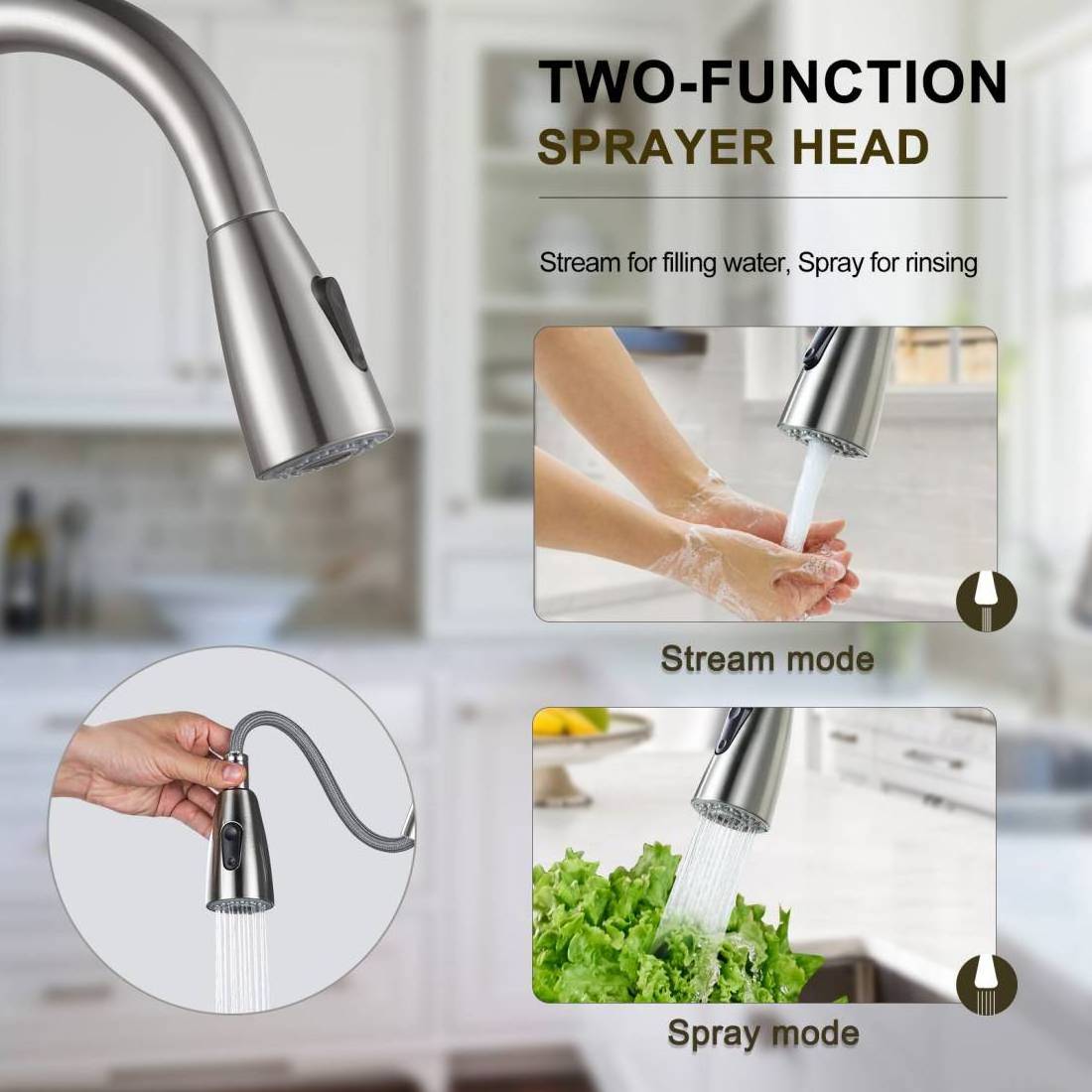 Grifo de cocina extraible Contemporary Gooseneck Deck Mounted Pull Down Kitchen Cooking Mixer Faucet