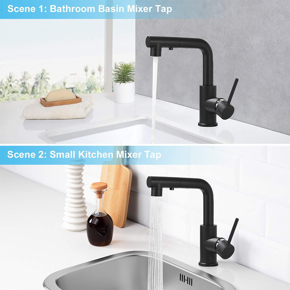 Kitchen Bar Sink Faucets with Pull Down Sprayer Mini Bar Prep Faucet Black Kitchen Utility Sink Faucet