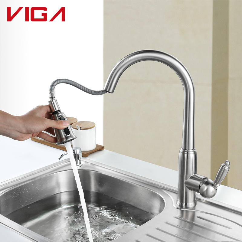 China Sanitary Ware Supply Stainless Steel Flexible Hose Pullout Sprayer Kitchen Sink Tap Water Faucets