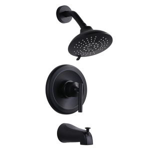 Matte Black Brass Bathroom Shower Faucet Set with Tub Spout and 6-Inch Rain Shower Head