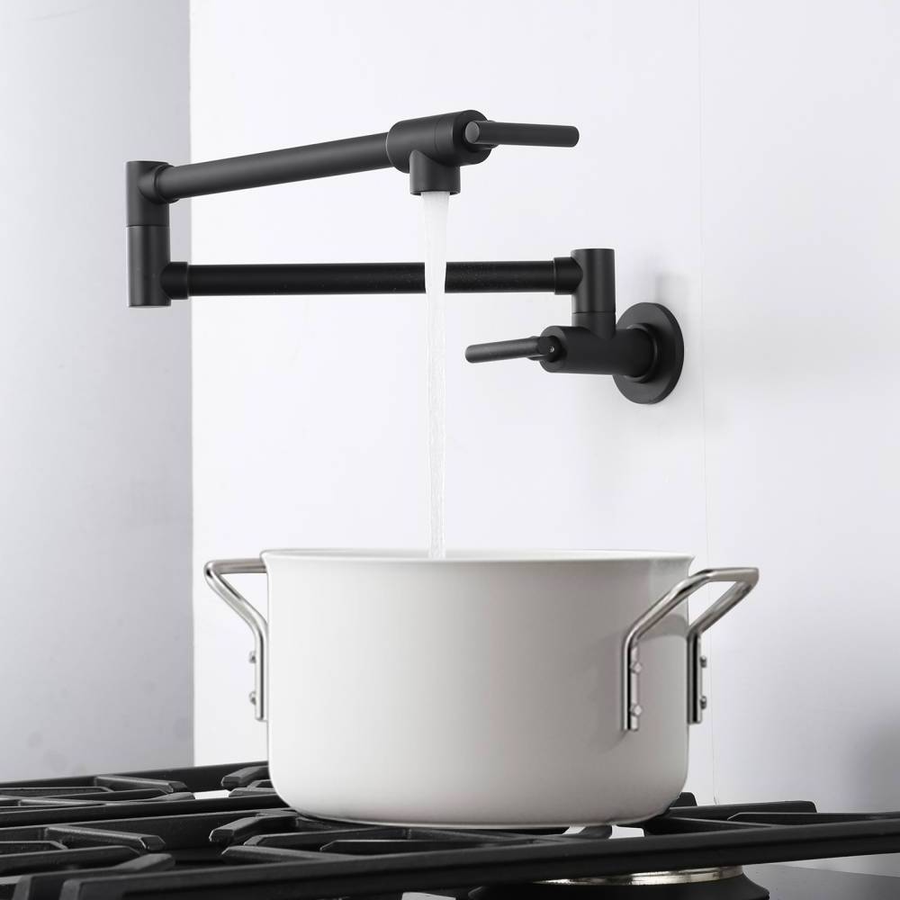 Brass Pot Filler Black Folding Faucet Stretchable Double Joint Swing Arm Pot Filler Rotatable Wall Faucet Kitchen