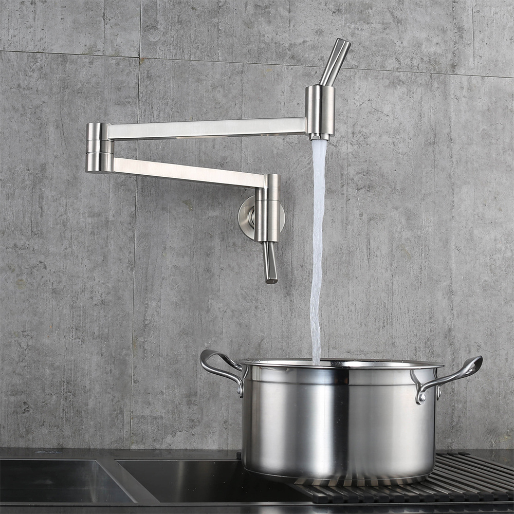 Commercial Wall Mount Stove Faucet, Brass Pot Filler Folding Faucet Over Stove Kitchen Mixer Tap