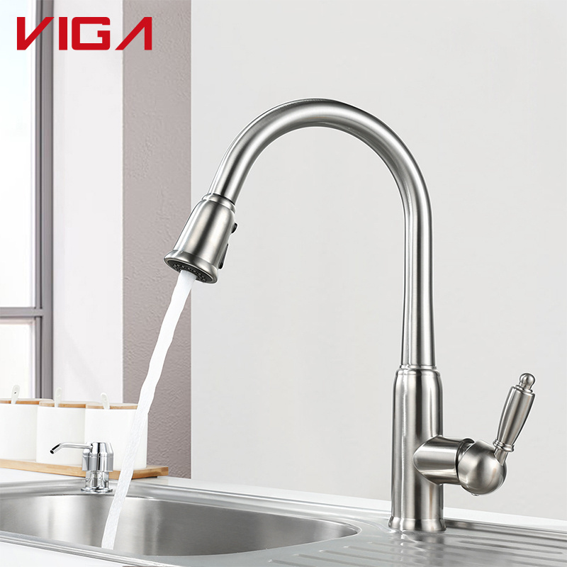 China Sanitary Ware Supply Stainless Steel Flexible Hose Pullout Sprayer Kitchen Sink Tap Water Faucets