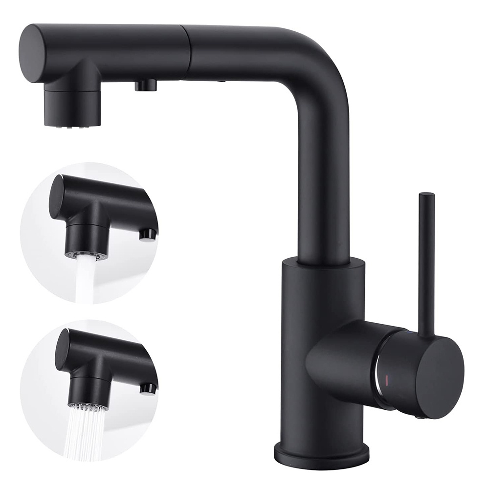 Kitchen Bar Sink Faucets with Pull Down Sprayer Mini Bar Prep Faucet Black Kitchen Utility Sink Faucet