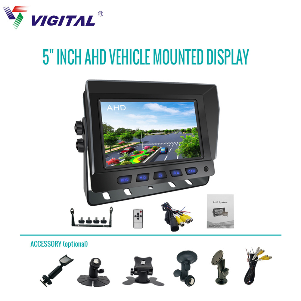 Hot Sales 5 Inch 2-Channel AHD Vehicle TFT LCD screen small wireless Car Monitor,