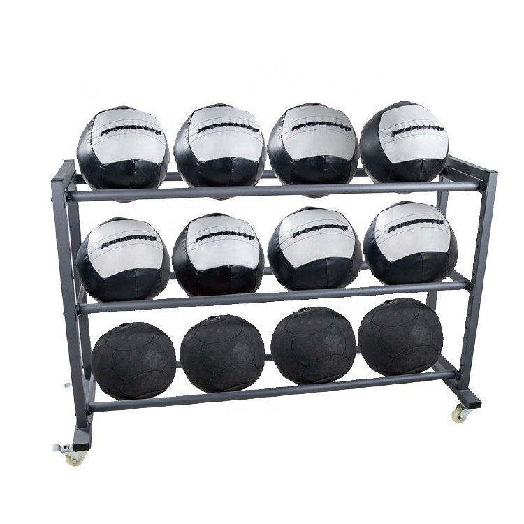 Cross fit use matt black 3 levels gym storage Wall ball rack