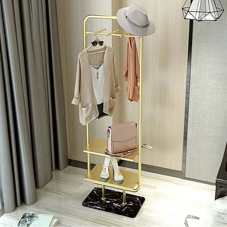 Customized boutique clothing racks with shelves golden clothing store rack hat display stand shoes display bag shelves for store