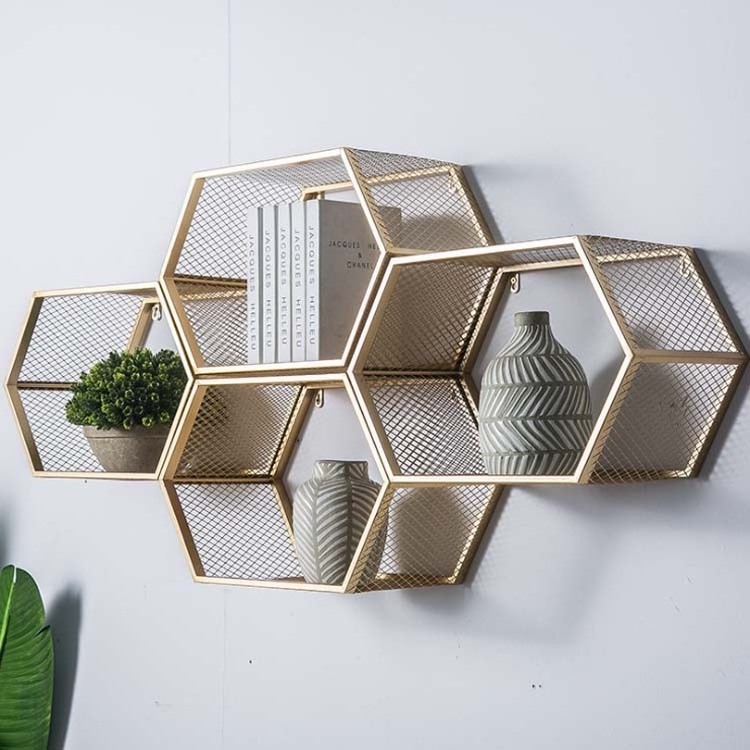 Floating shelves wall mounted metal hexagon wall shelf hive wall mount rack shelves storage decoration fixtures