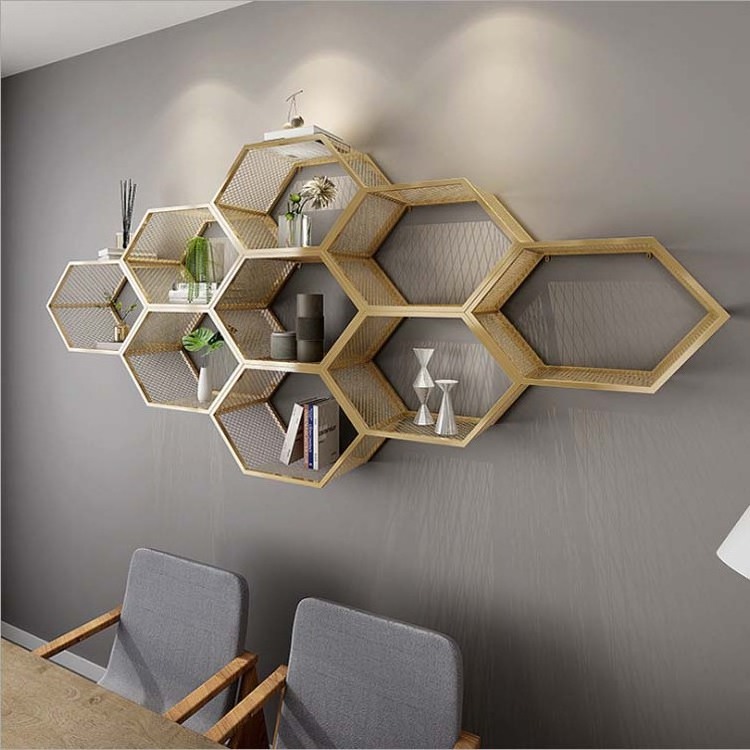 Floating shelves wall mounted metal hexagon wall shelf hive wall mount rack shelves storage decoration fixtures