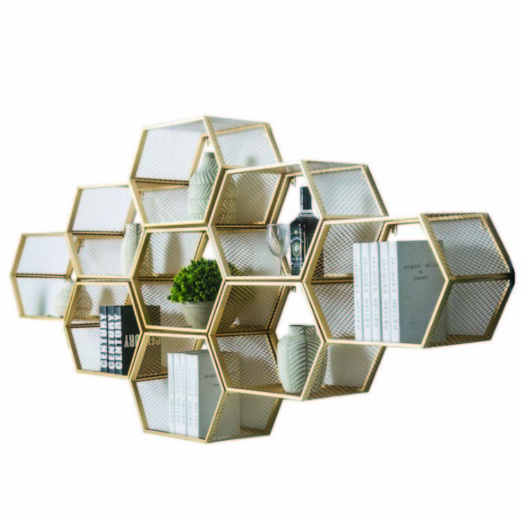 Floating shelves wall mounted metal hexagon wall shelf hive wall mount rack shelves storage decoration fixtures