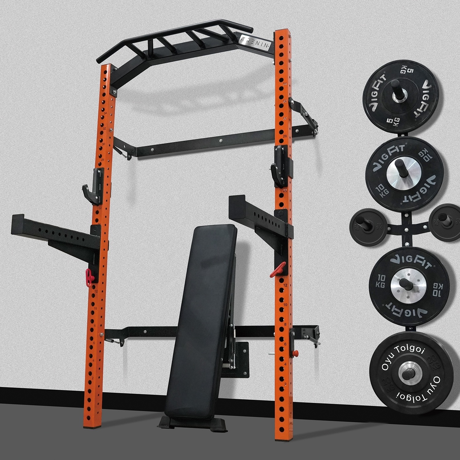 Commercial functional gym and home use fitness equipment wall mounted folding power squat rack with multi-grip bar