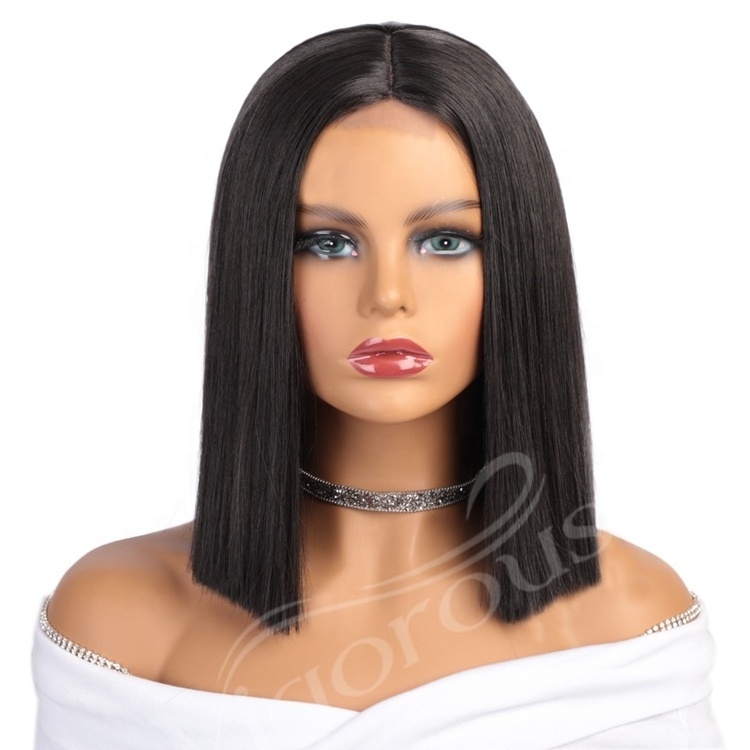 Lowest Price Fiber Short Straight Bob Heat Resistant Bob Cut Black Afro Vendors Glueless Lace Front Wig Synthetic