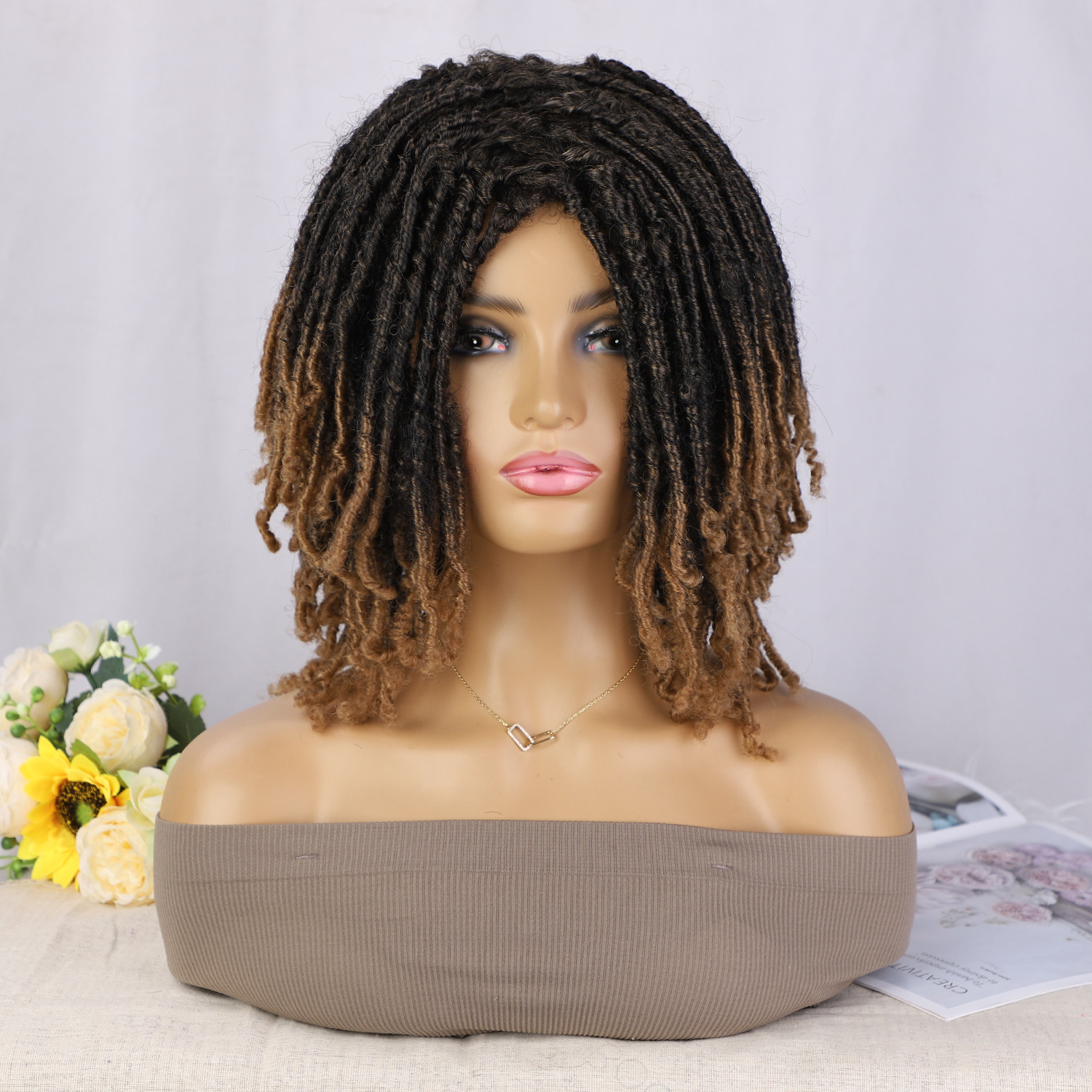 Vigorous Short Dreadlock Braided Wig for Black Women Natural Looking Curls Afro Faux Locs Synthetic Braiding Hair Wigs