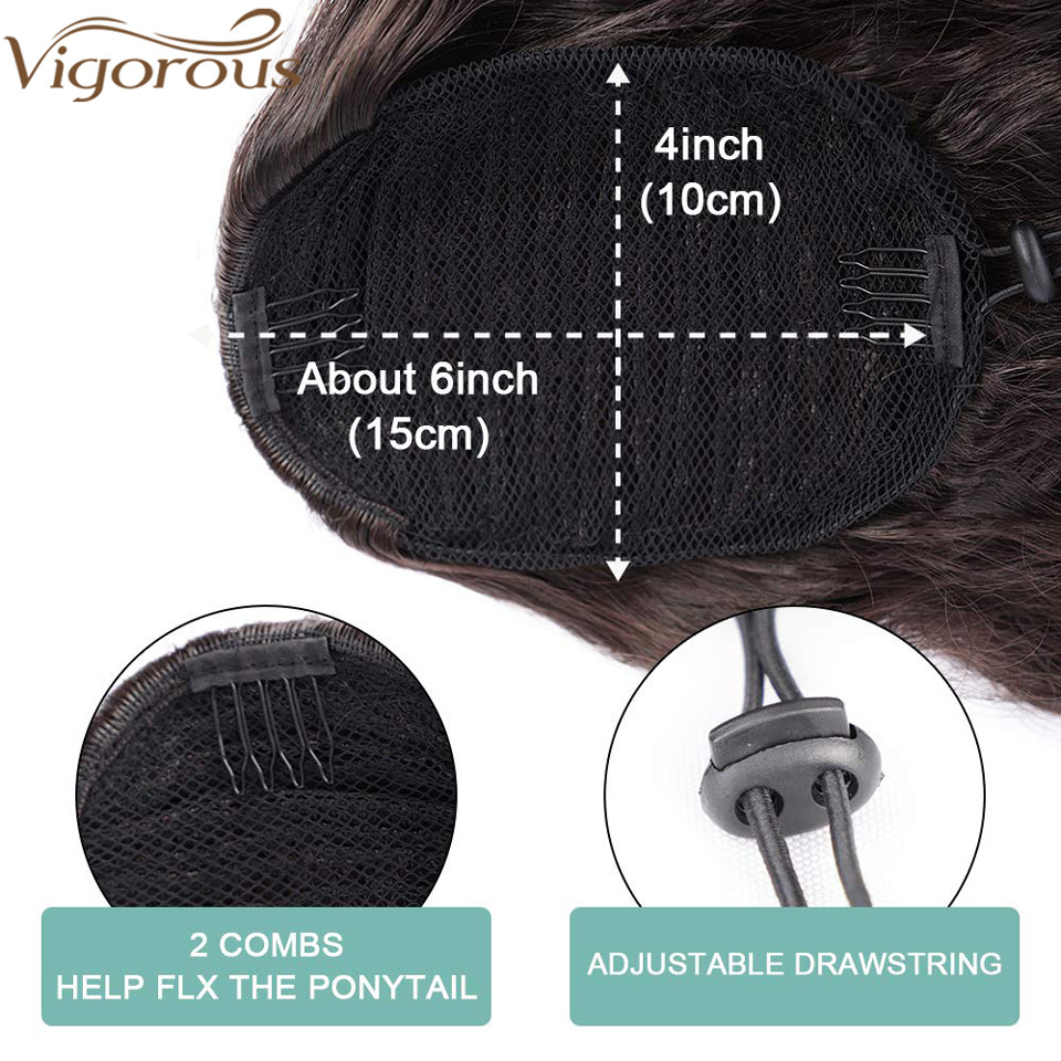 Vigorous Water Wave Headpiece Drawstring Ponytail For Black Women Heat Resistant Brown Synthetic Ponytails Hair Piece Extension