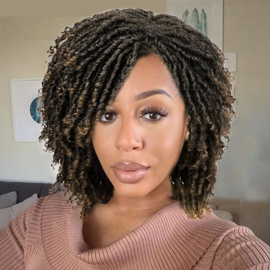 Vigorous Curly Heat Resistant Synthetic Daily Party Glueless Wig Short Braided Twist Dreadlock Wigs for Woman