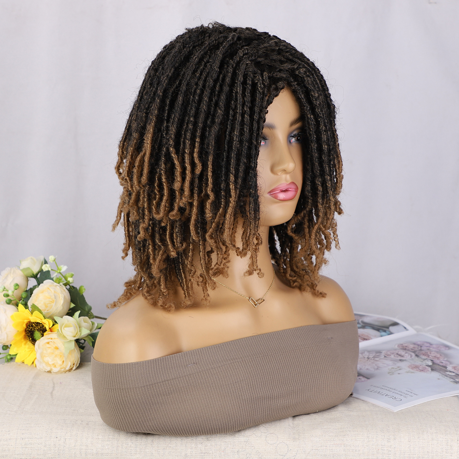 Vigorous Short Dreadlock Braided Wig for Black Women Natural Looking Curls Afro Faux Locs Synthetic Braiding Hair Wigs