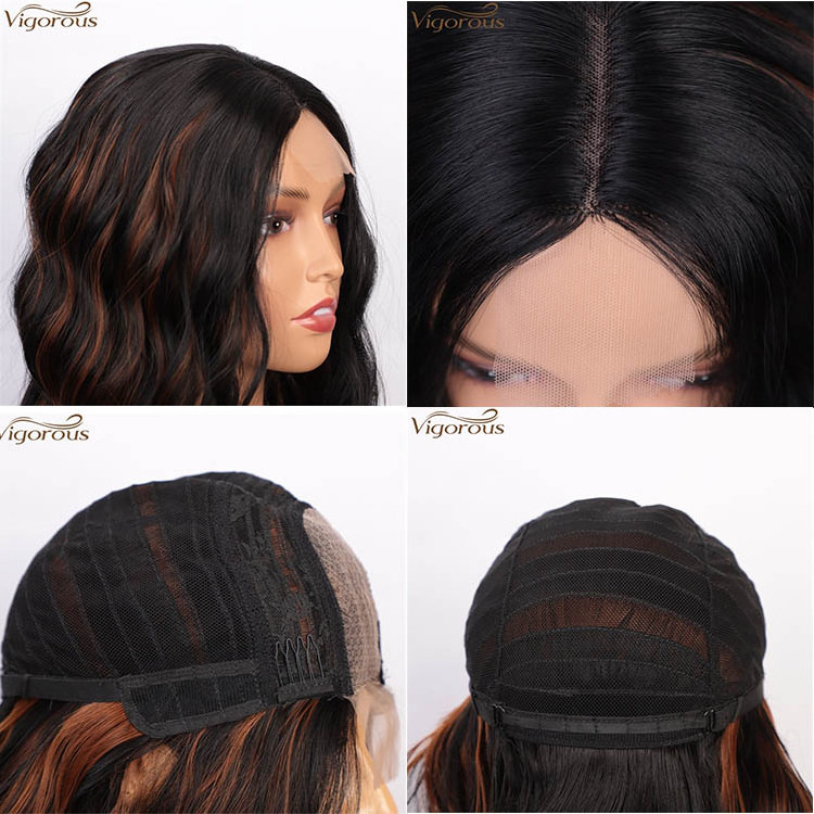 Cheap price body wave two tone color short bob hair curly lace wigs for black women natural looking short synthetic lace wig