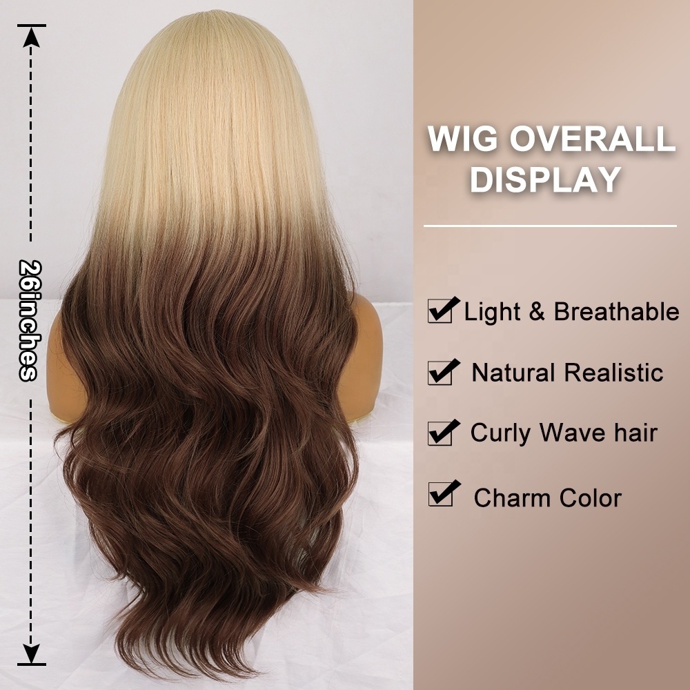 Vigorous cheap premium fiber wig ombre blonde brown synthetic heat resistant fiber long body wave wigs for black women