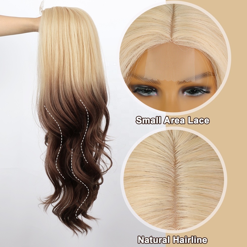 Vigorous cheap premium fiber wig ombre blonde brown synthetic heat resistant fiber long body wave wigs for black women