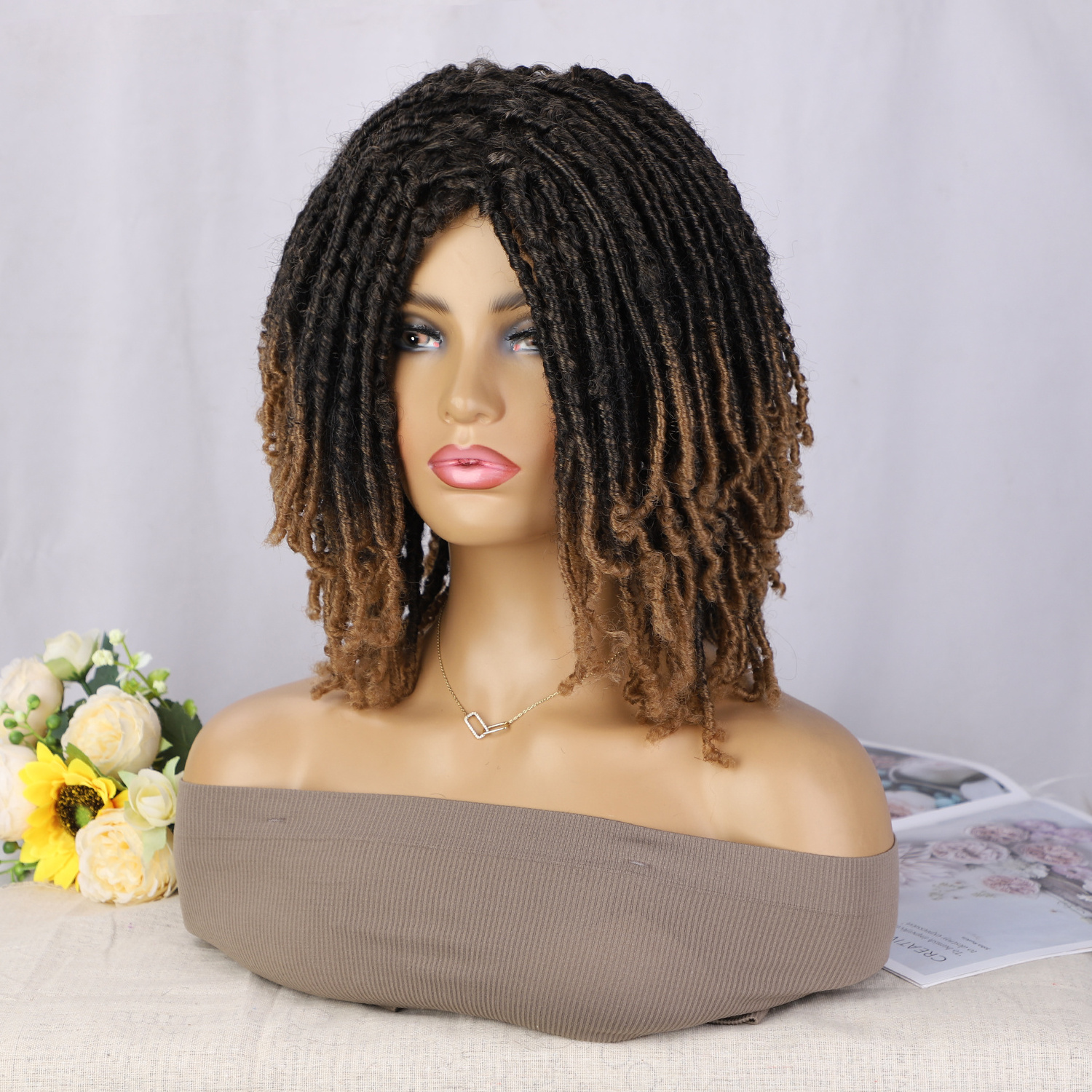 Vigorous Short Dreadlock Braided Wig for Black Women Natural Looking Curls Afro Faux Locs Synthetic Braiding Hair Wigs