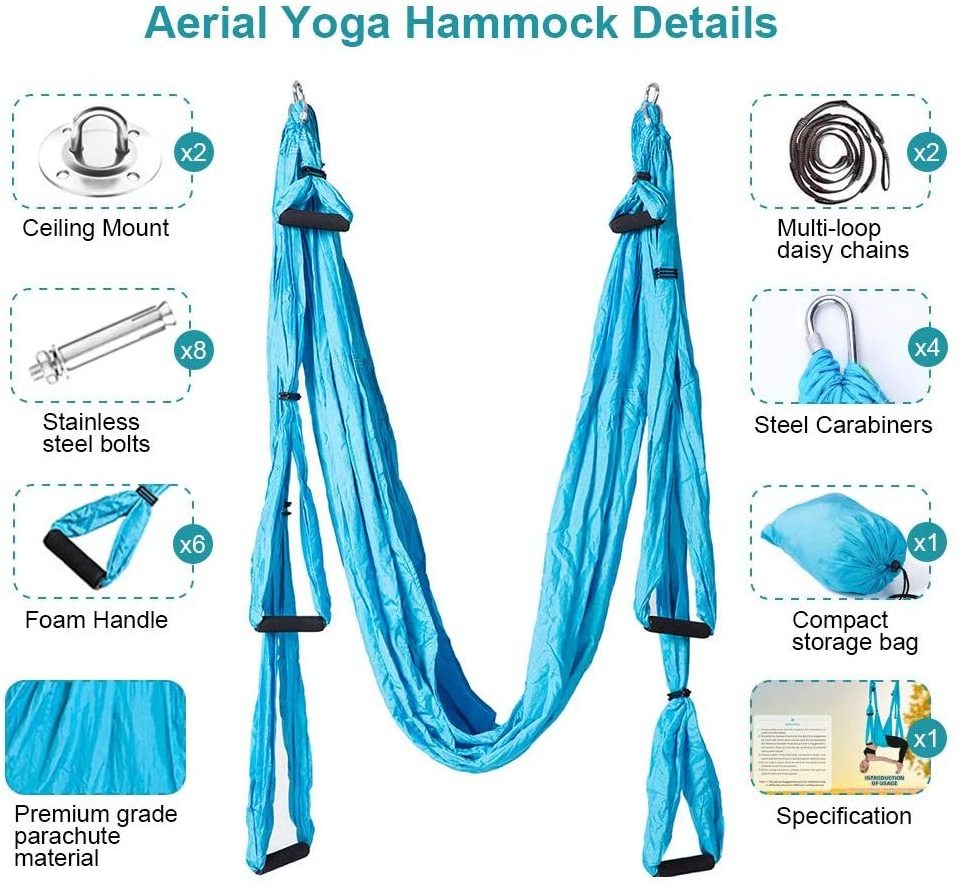 Aerial Yoga Swing Yoga Hammock Set Kit Ultra Strong Antigravity Yoga Flying Sling Inversion Swing Tools with Extension Straps