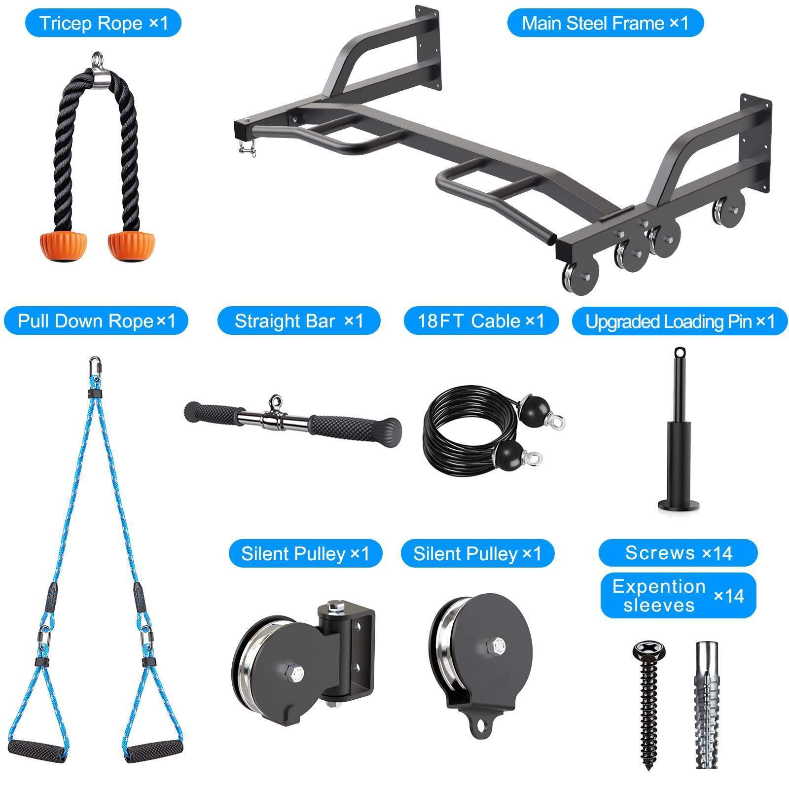 Professional Muscleup Training Heavy Duty Wall Mounted Doorway Pull Up Bar With Multifunction Cable Pulley System