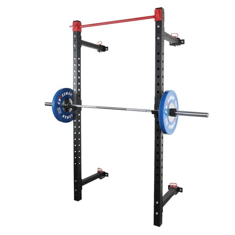 Folding Wall-Mounted Squat Rack with Pull Up Bar and J Hook Free Standing Strength Bodyweight Exercise Stand