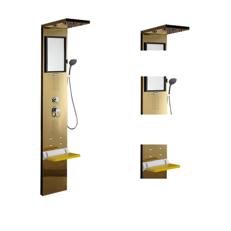 Gold Outdoor Shower Column Set Mirror Shower Panel Faucet #BS-6965