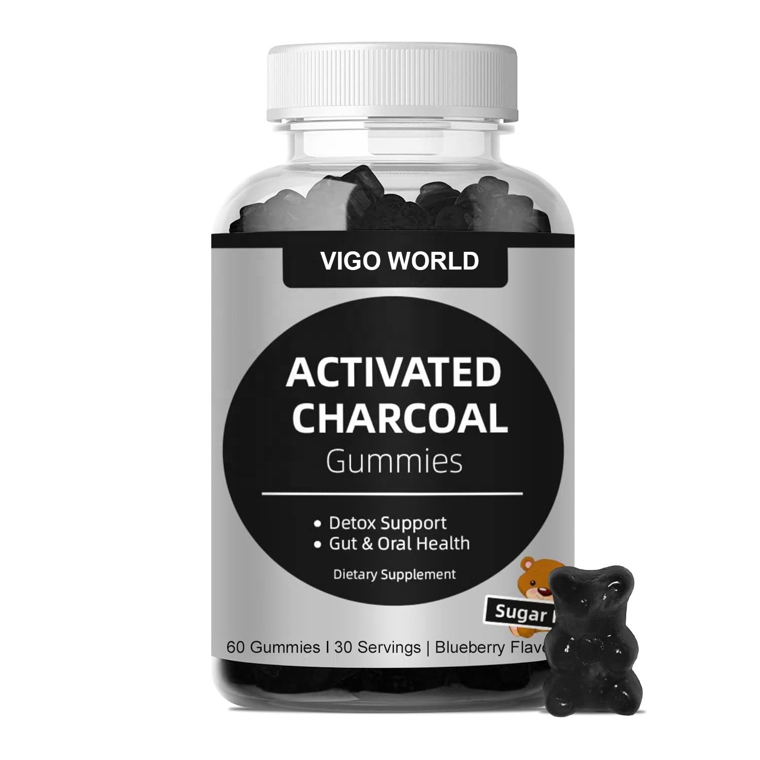 Sugar Free Coconut Activated Charcoal Gummies Bears Boost Cleanse & Detox  for Adults & Kids Gut & Oral Health