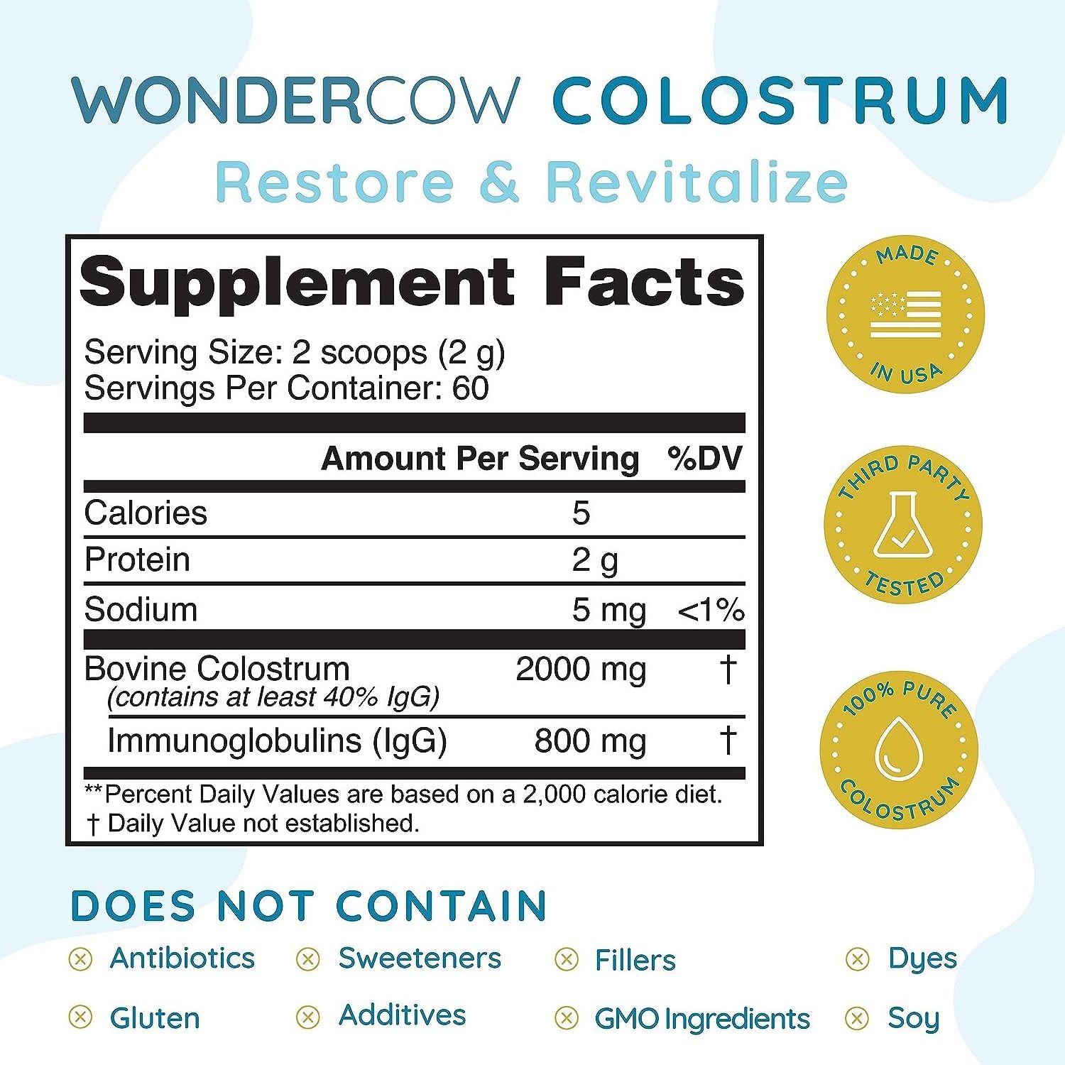 Colostrum Powder Highly Concentrated Pure Bovine Colostrum Supplements for Gut Health Immune Support Muscle Recovery & Wellness